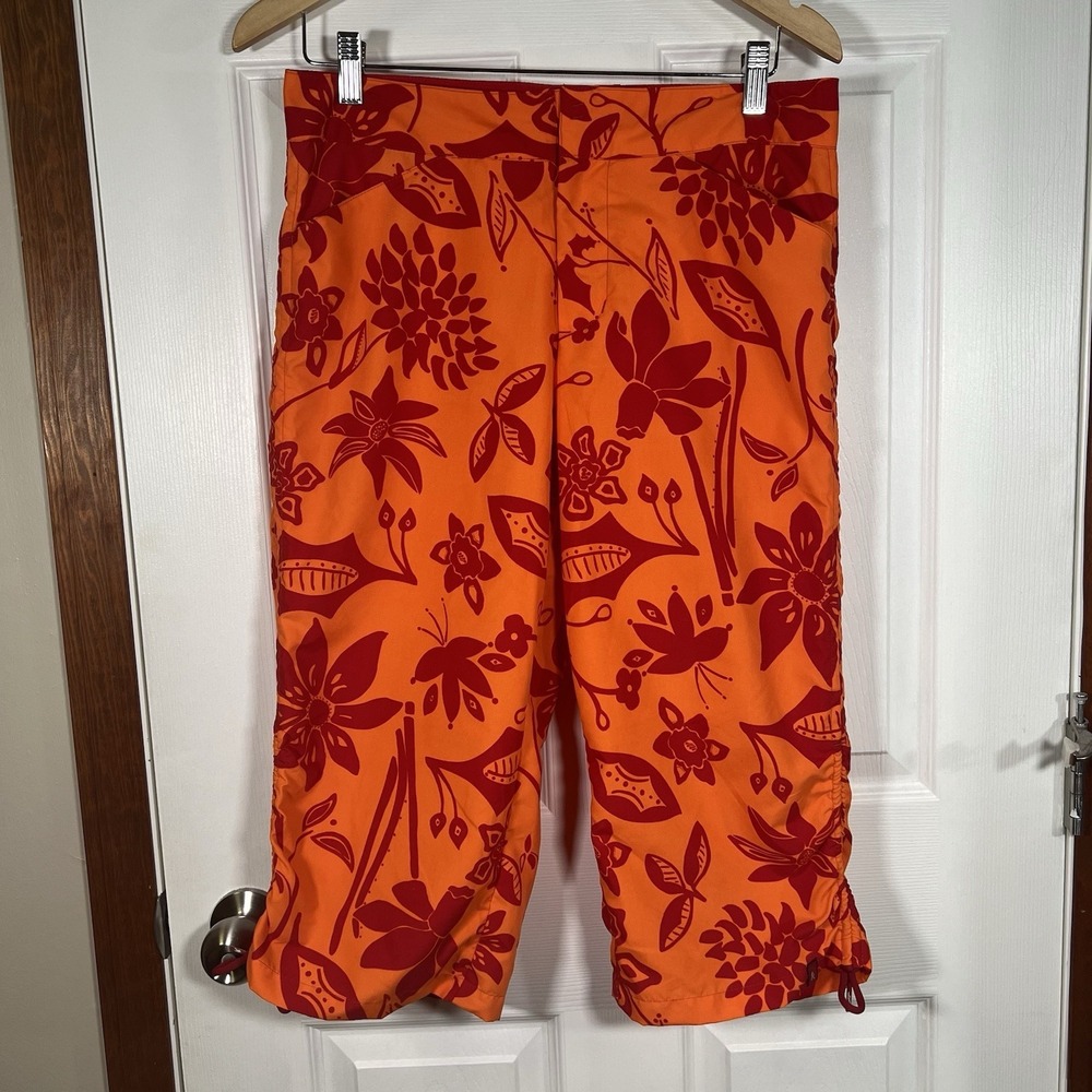 Royal Robbins Womens Floral Capri Pants Orange Red Hiking Travel Size 8 - Picture 2 of 7